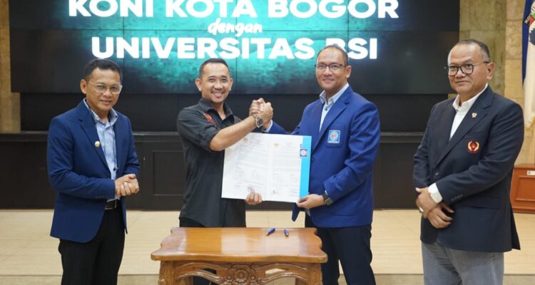 Ketua Koni Kota Bogor, Dedi Sumarna saat melakukan MOU dengan Universitas Bina Sarana Informatika
