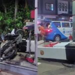 Angkot JakLingko nabrak di SPBU Joglo (Foto: Dok. Istimewa/Istagram @kurniaalfandy_13)