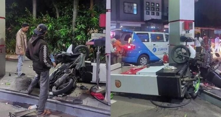 Angkot JakLingko nabrak di SPBU Joglo (Foto: Dok. Istimewa/Istagram @kurniaalfandy_13)