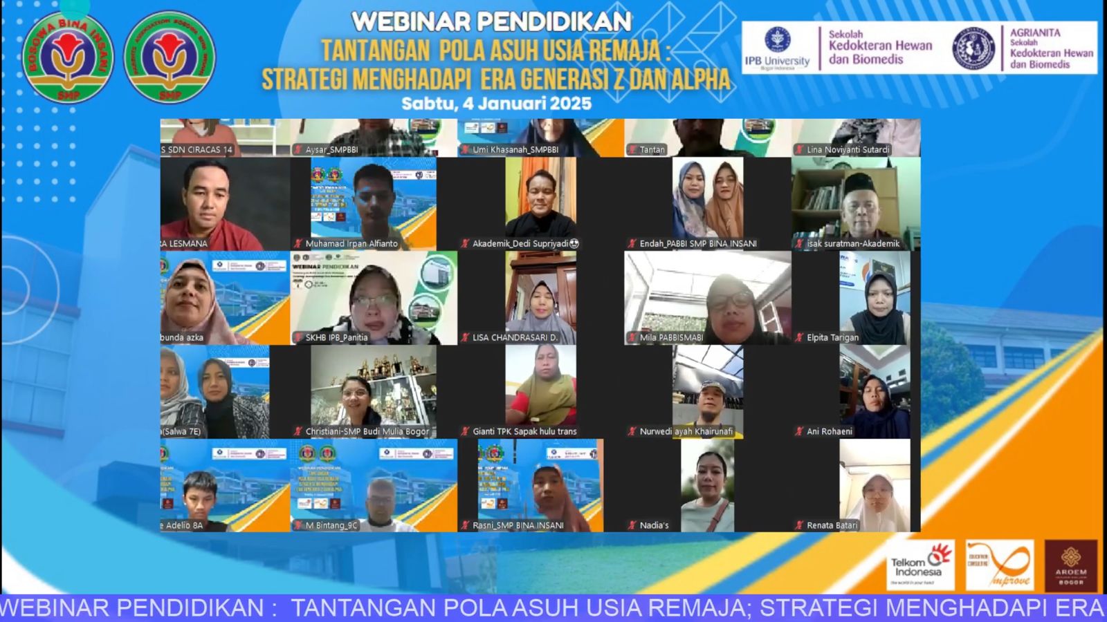 Webinar pendidikan itu bertajuk Tantantangan Pola Asuh Usia Remaja, Startegi Menghadapi Era Generasi Z dan Alpha, yang di