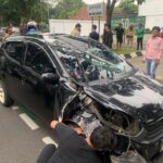 Mobil Daihatsu Ayla warna hitam yang alami kecelakaan di Jalan Pajajaran, Kota Bogor pada Rabu 21 Mei 2025