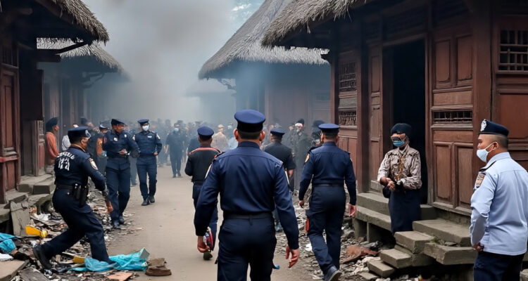 Ilustrasi gambar keributan bersenjata tajam terjadi di Desa Bantarsari, Kecamatan Rancabungur, Kabupaten Bogor, pada Minggu dini hari 27 Juli 2025, foto/meta Ai