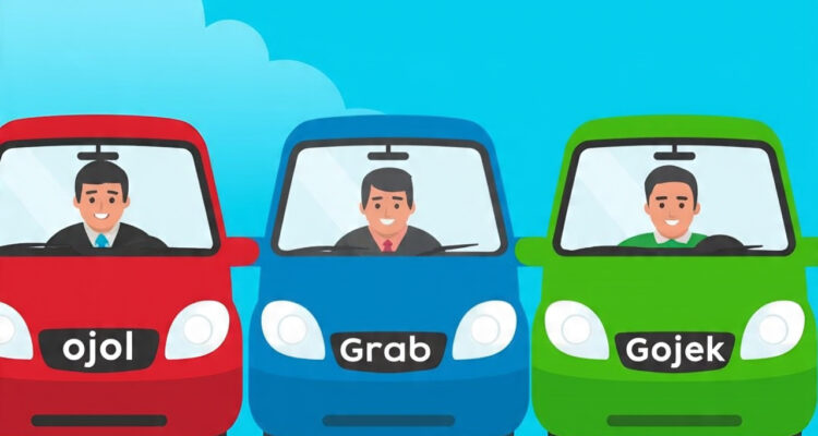 Ilustrasi gambar ojol,grab,gojek, foto/Meta Ai