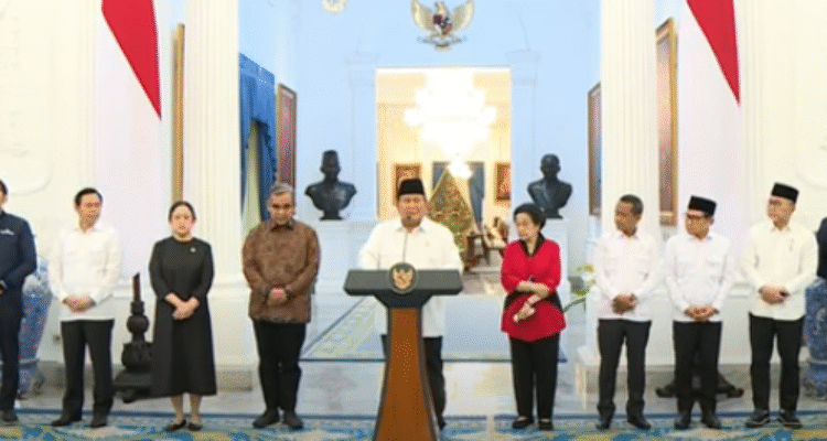 Prabowo Subianto bersama para pimpinan Partai saat memberikan keterangan soal kondisi negara saatr ini,Foto/Setneg Kepresidenan
