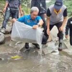 Wali Kota Bogor, Dedie A Rachim saat menebar ikan di Sungai Ciliwung Bogor, Foto/Istimewa