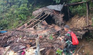 Anggota TNI saat melakukan penertiban sebuah gubuk yang dijadikan tempang tinggal untuk para pekerja tambang ilegal, Foto/Istimewa