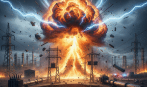 Gambar Ilustrasi Listrik Sambar gas hingga meledak, Foto/Gemini AI