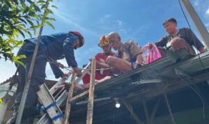 Damkar Kabupaten Bogor mengevakuasi seorang lanjut usia (lansia) yang terjebak di atas atap rumah, Foto/Damkar Kabupaten Bogor Damkar Kabupaten Bogor mengevakuasi seorang lanjut usia (lansia) yang terjebak di atas atap rumah, Foto/Damkar Kabupaten Bogor