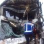 Kondisi truk Hino bernomor polisi D 9338 AH dan bus 3/4 Marita F 7850 WA saat mengalami kecelakaan di Tol Jagorawi, Foto/ Istimewa