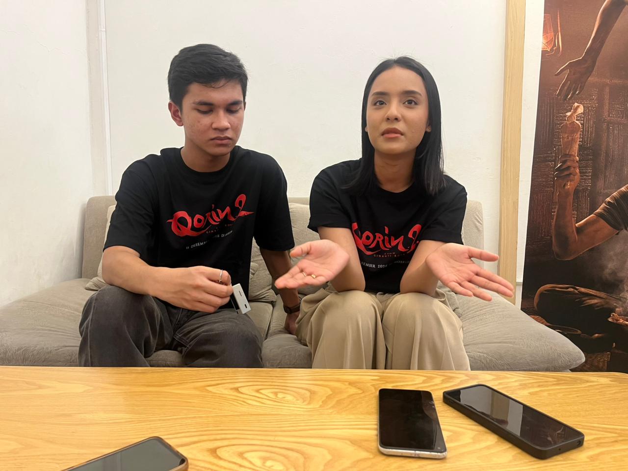 Para pemain film Qorin 2, Muzakki Ramdhan dan Wavi Zihan, Foto/Adi Wirman Para pemain film Qorin 2, Muzakki Ramdhan dan Wavi Zihan, Foto/Adi Wirman