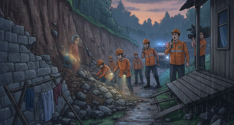 Gambar Ilustrasi TPT Longsor, Foto/Gemini AI