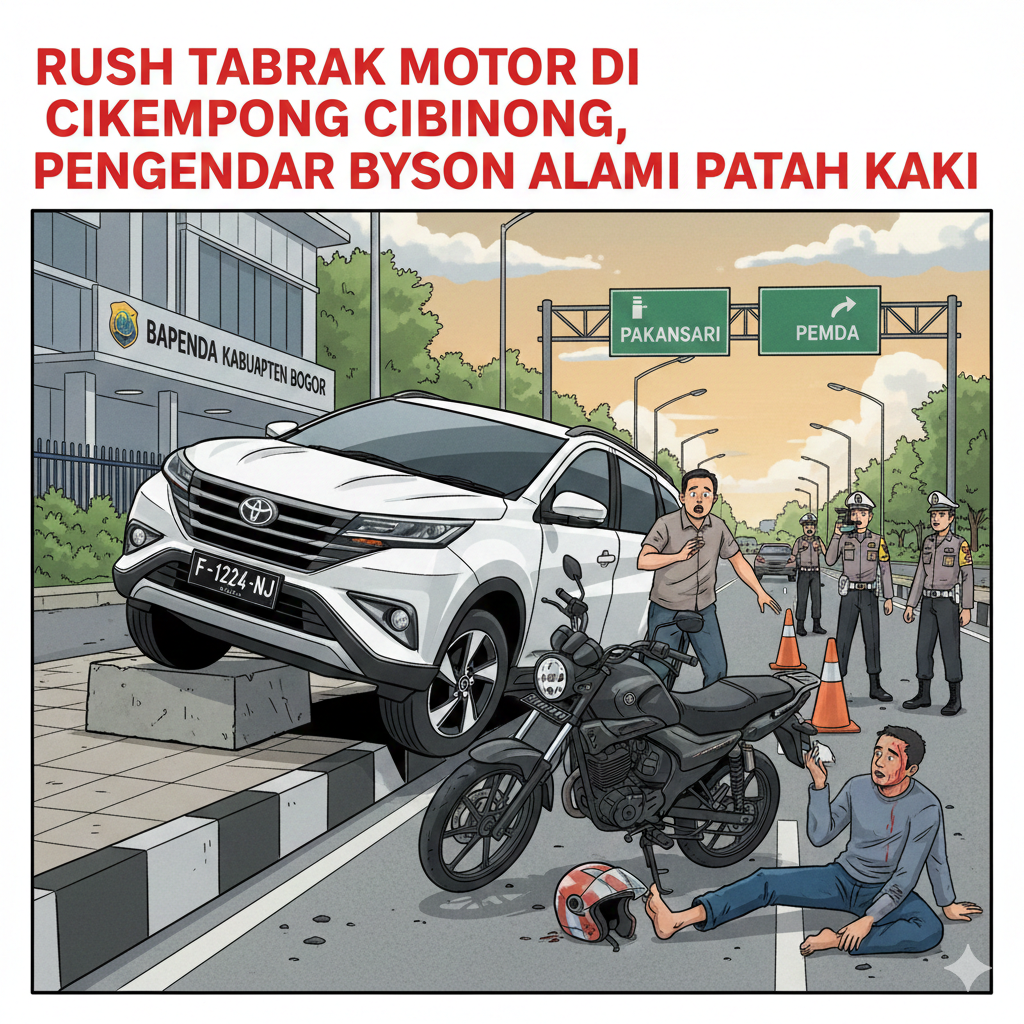 Gambar ilustrasi Rush Tabrak Motor di Cikempong Cibinong Bogor, Foto/Gemini Ai