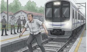 Gambar Ilustrasi tertabrak kereta rel listrik (KRL), Foto/Gemini AI