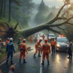 Gambar Ilustrasi Pohon Tumbang di Puncak Bogor, Foto/Gemini AI