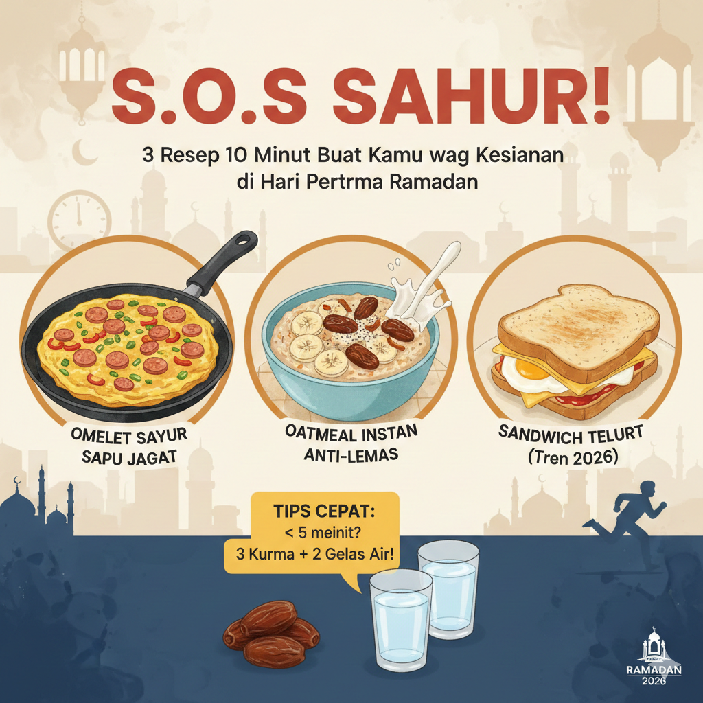 Gambar Ilustrasi menu siap saji jika kesiangan dalam sahur di bulan suci ramadan 2026, Foto/Gemini AI