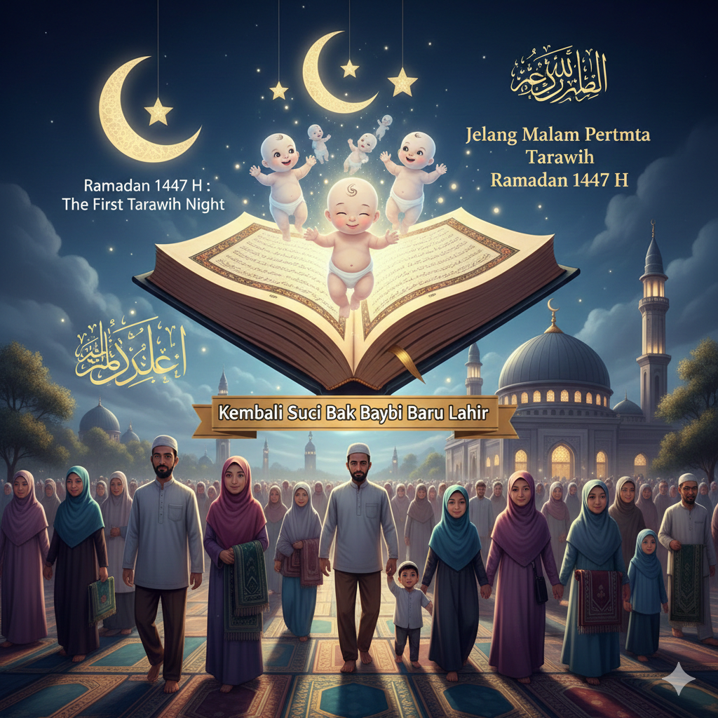 Gambar Ilustrasi sholat taraweh perdana di Bulan Suci Ramadan 2026, Foto/Gemini Ai