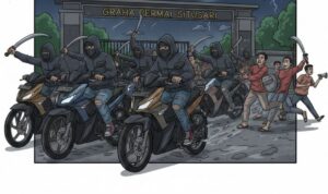 Gambar Ilustrasi penyerangan orang tak dikenal saat sahur di Cileungsi Bogor, Foto/Gemini AI