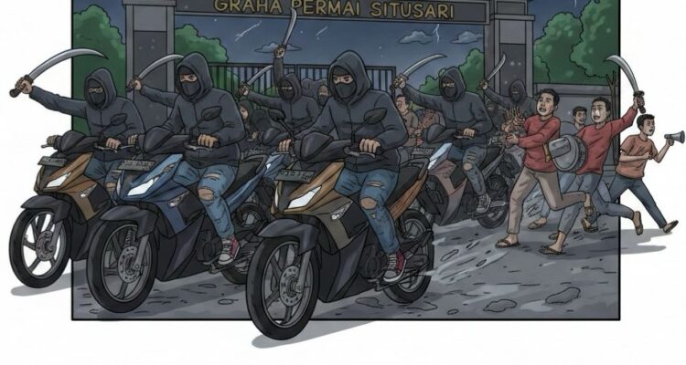 Gambar Ilustrasi penyerangan orang tak dikenal saat sahur di Cileungsi Bogor, Foto/Gemini AI