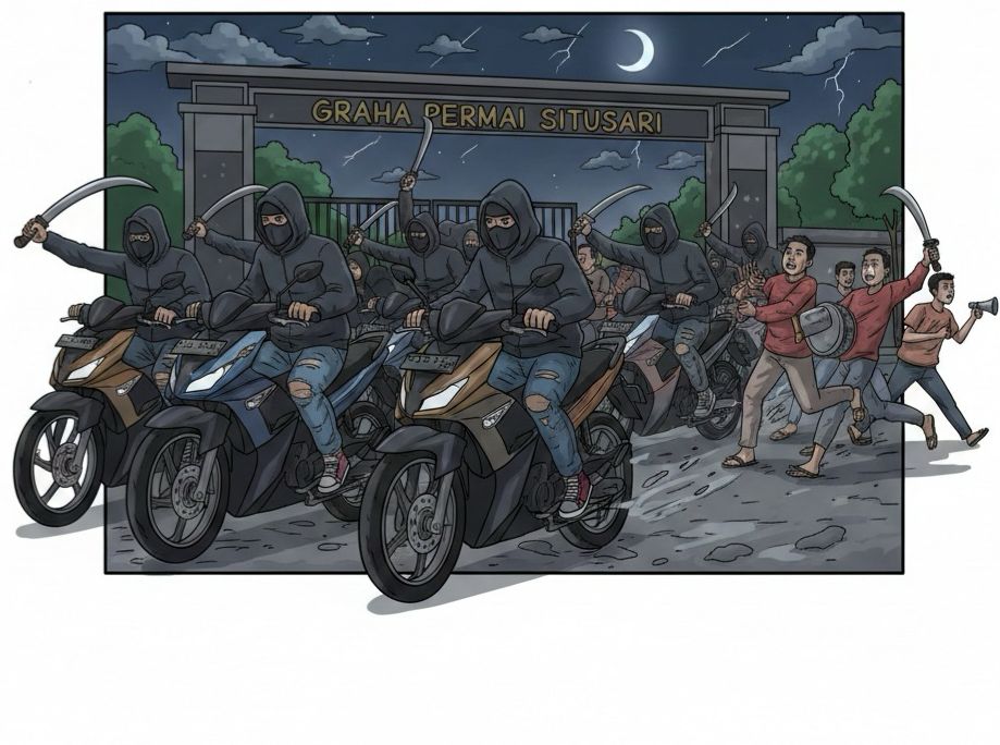 Gambar Ilustrasi penyerangan orang tak dikenal saat sahur di Cileungsi Bogor, Foto/Gemini AI Gambar Ilustrasi penyerangan orang tak dikenal saat sahur di Cileungsi Bogor, Foto/Gemini AI