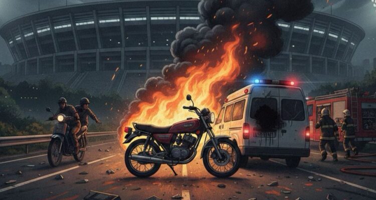 Gambar Ilustrasi RX king terbakar di Pakansari bogor, Foto/Gemini AI