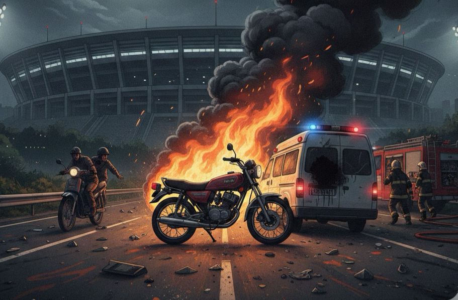 Gambar Ilustrasi RX king terbakar di Pakansari bogor, Foto/Gemini AI