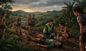 Gambar Ilustrasi Seorang peserta ajang trail run dilaporkan meninggal dunia saat mengikuti lomba di wilayah Babakan Madang, Kabupaten Bogor, Foto/Gemini AI