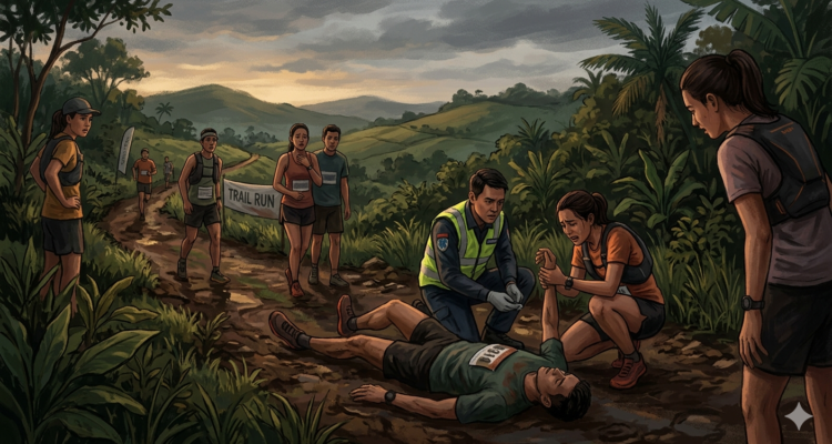 Gambar Ilustrasi Seorang peserta ajang trail run dilaporkan meninggal dunia saat mengikuti lomba di wilayah Babakan Madang, Kabupaten Bogor, Foto/Gemini AI