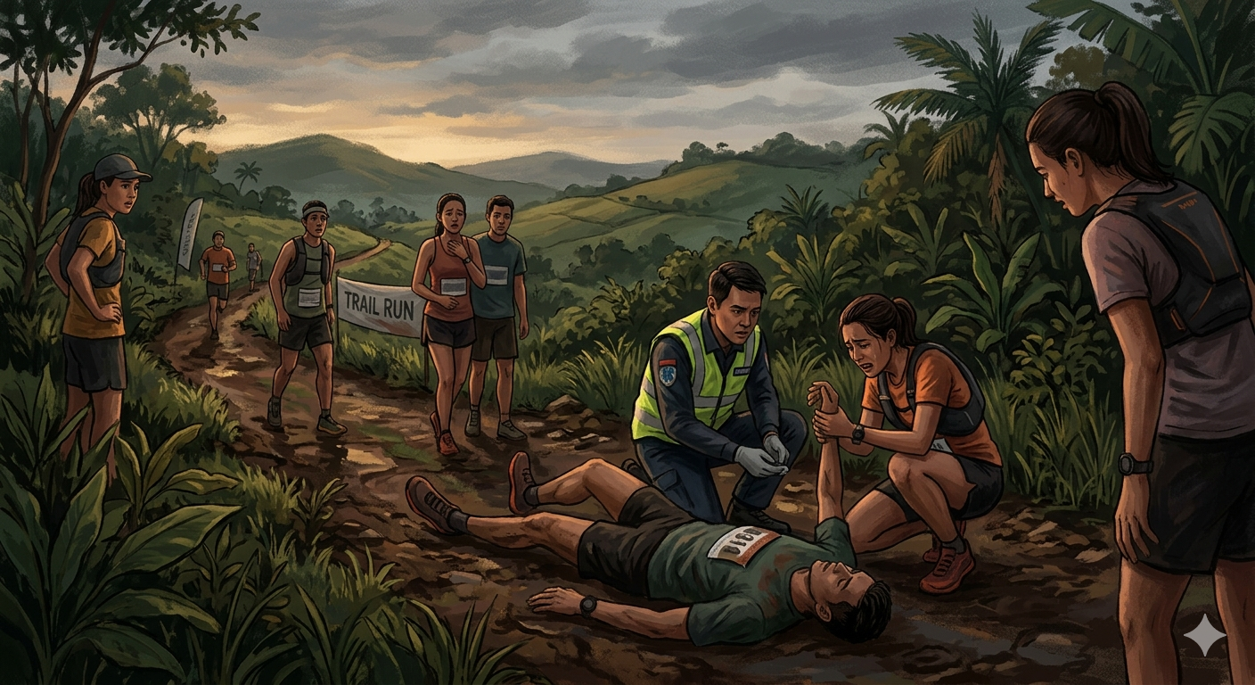 Gambar Ilustrasi Seorang peserta ajang trail run dilaporkan meninggal dunia saat mengikuti lomba di wilayah Babakan Madang, Kabupaten Bogor, Foto/Gemini AI Gambar Ilustrasi Seorang peserta ajang trail run dilaporkan meninggal dunia saat mengikuti lomba di wilayah Babakan Madang, Kabupaten Bogor, Foto/Gemini AI