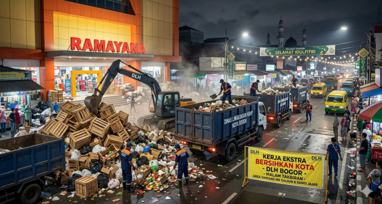 Gambar Ilustrasi pembersihan sampah saat malam Takbiran, Foto/Gemini Ai