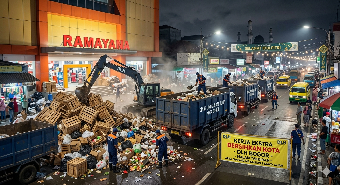 Gambar Ilustrasi pembersihan sampah saat malam Takbiran, Foto/Gemini Ai Gambar Ilustrasi pembersihan sampah saat malam Takbiran, Foto/Gemini Ai