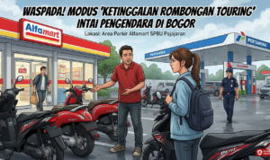 Gambar Ilustrasi dugaan penipuan dengan modus pura-pura tersesat dan tertinggal rombongan kembali marak terjadi di kawasan Pajajaran, Kota Bogor. Foto/Gemini AI