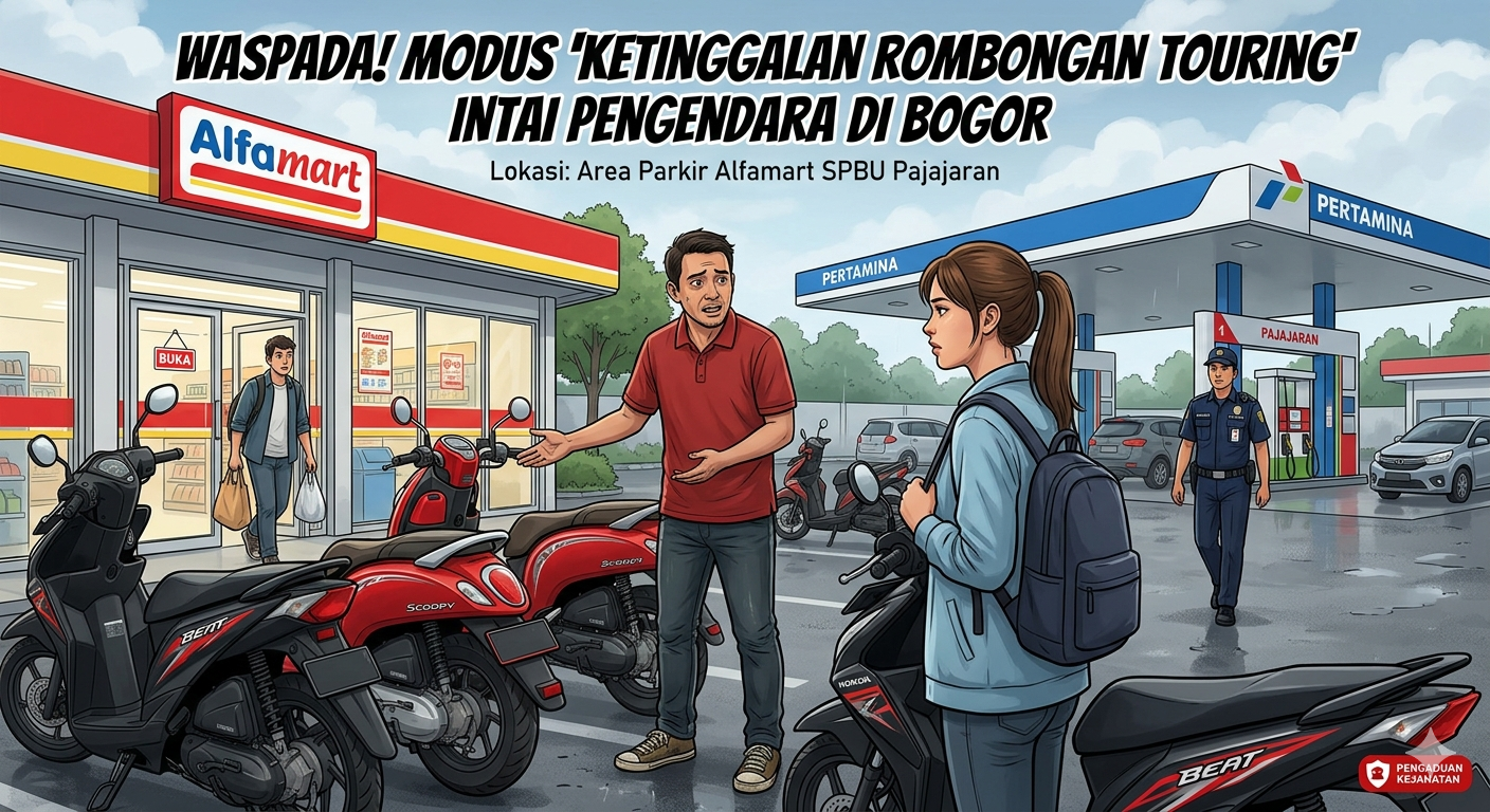 Gambar Ilustrasi dugaan penipuan dengan modus pura-pura tersesat dan tertinggal rombongan kembali marak terjadi di kawasan Pajajaran, Kota Bogor. Foto/Gemini AI