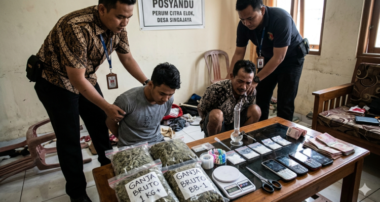 Gambar Ilustrasi Penangkapan pengedar narkoba, Foto/Gemini Ai