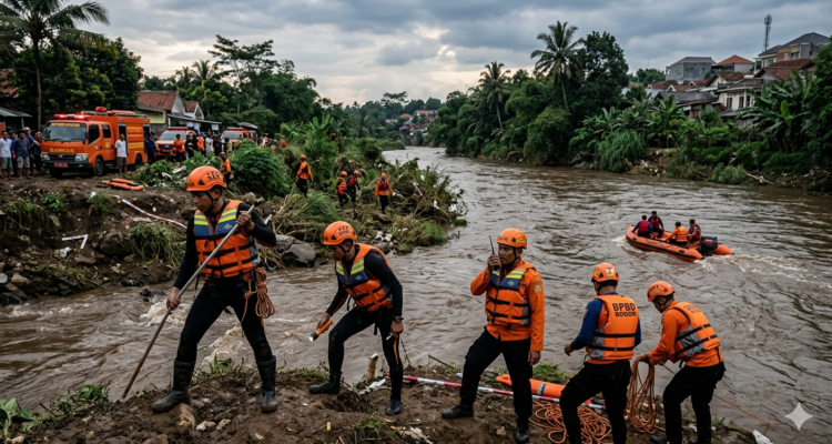 Gambar Ilustrasi pencarian Lansia 77 Tahun Hilang Saat Menjala Ikan di Sungai Ciliwung Sukaraja, Foto/Gemini AI