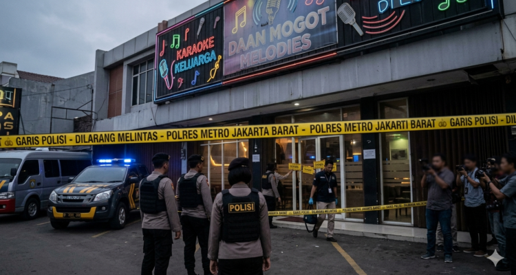 Gambar Ilustrasi Penggerebekan tempat karaoke di daan Mogot, Jakarta, Foto/Gemini AI
