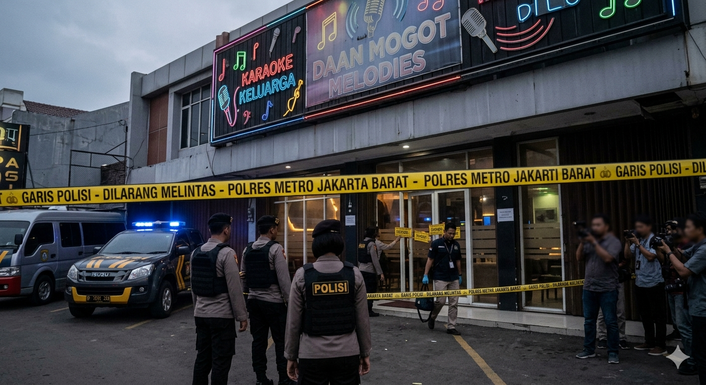 Gambar Ilustrasi Penggerebekan tempat karaoke di daan Mogot, Jakarta, Foto/Gemini AI