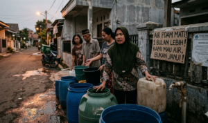 Gambar Ilustrasi warga menagntri karena AIr PDAM mati, Foto/Gemini AI