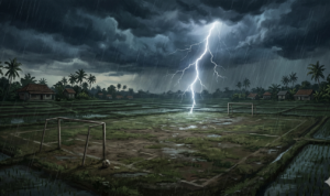 Gambar Ilustrasi Anak tersambar Petir di Lapangan Rancabungur, Foto/Gemini Ai