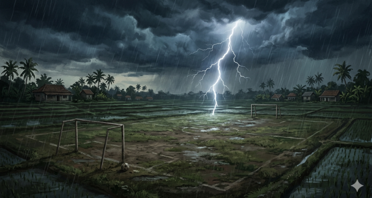 Gambar Ilustrasi Anak tersambar Petir di Lapangan Rancabungur, Foto/Gemini Ai