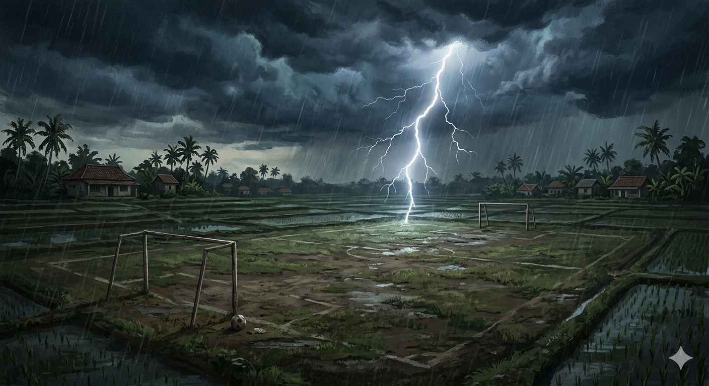 Gambar Ilustrasi Anak tersambar Petir di Lapangan Rancabungur, Foto/Gemini Ai