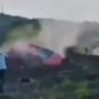 Aksi Kejar-kejaran dengan terduga pelaku pembunuhan terhadap wanita yang ditemukan tewas di Jalan Sholeh Iskandar berlangsung dramatis hingga mobilnya terguling, Foto/SS Video