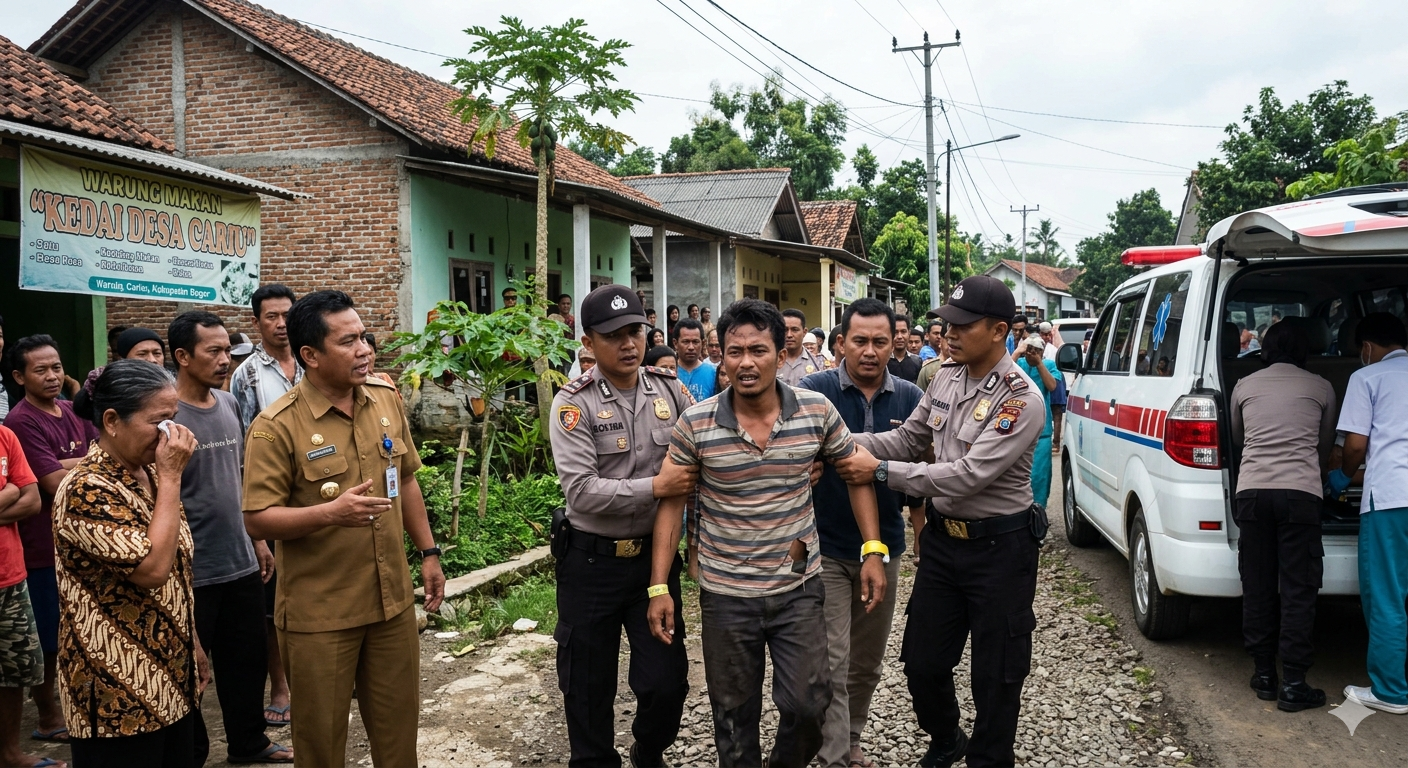 gambar ilustrasi polisi mengamankan seorang (ODGJ yang melakukan pembocokan terhadap warga, Foto/Gemini Ai