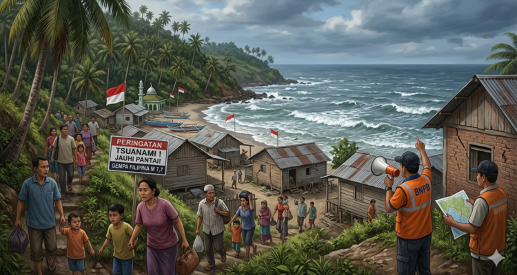 Gambar Ilustrasi Evakuasi saat Tsunami Guncang Filipina