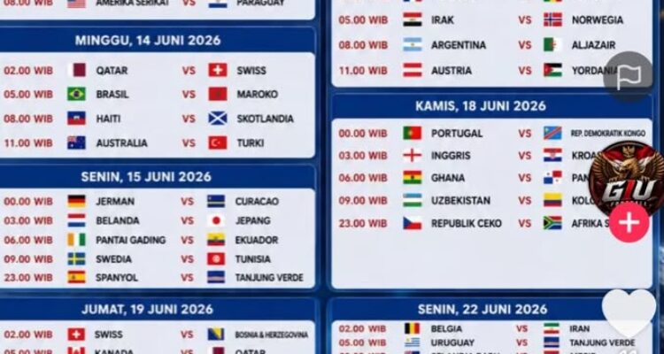 Jadwal Lengkap piala dunia 2026 di Amerika Serikat, Kanada, Meksiko, Foto/Isitimewa