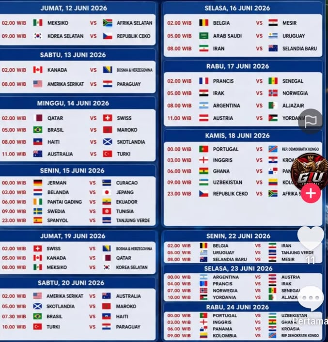 Jadwal Lengkap piala dunia 2026 di Amerika Serikat, Kanada, Meksiko, Foto/Isitimewa