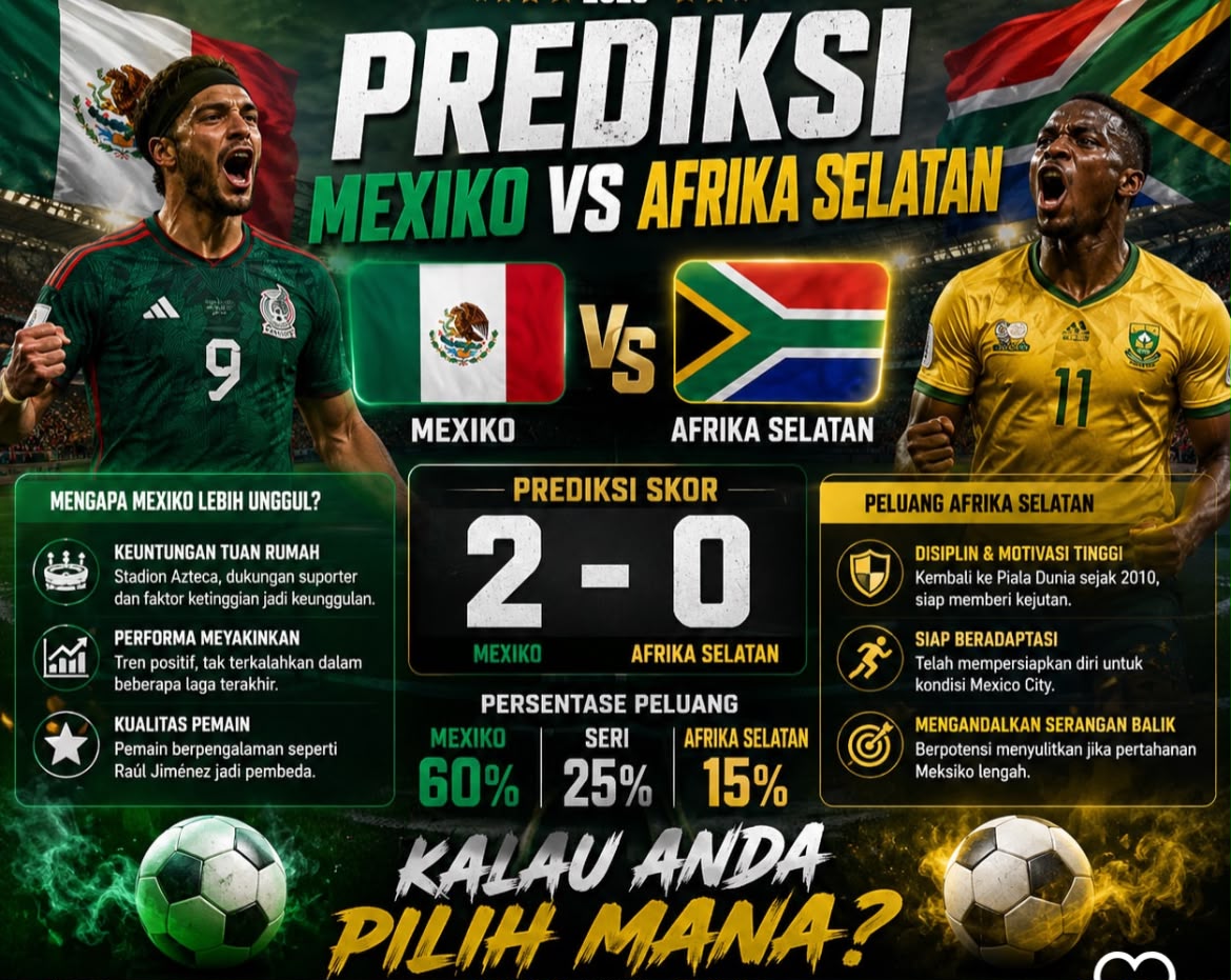 :aga Pembvuka Piala Dunia 2026 mempertemukan Meksiko VS Afrika Selatan, Foto/Isitimewa