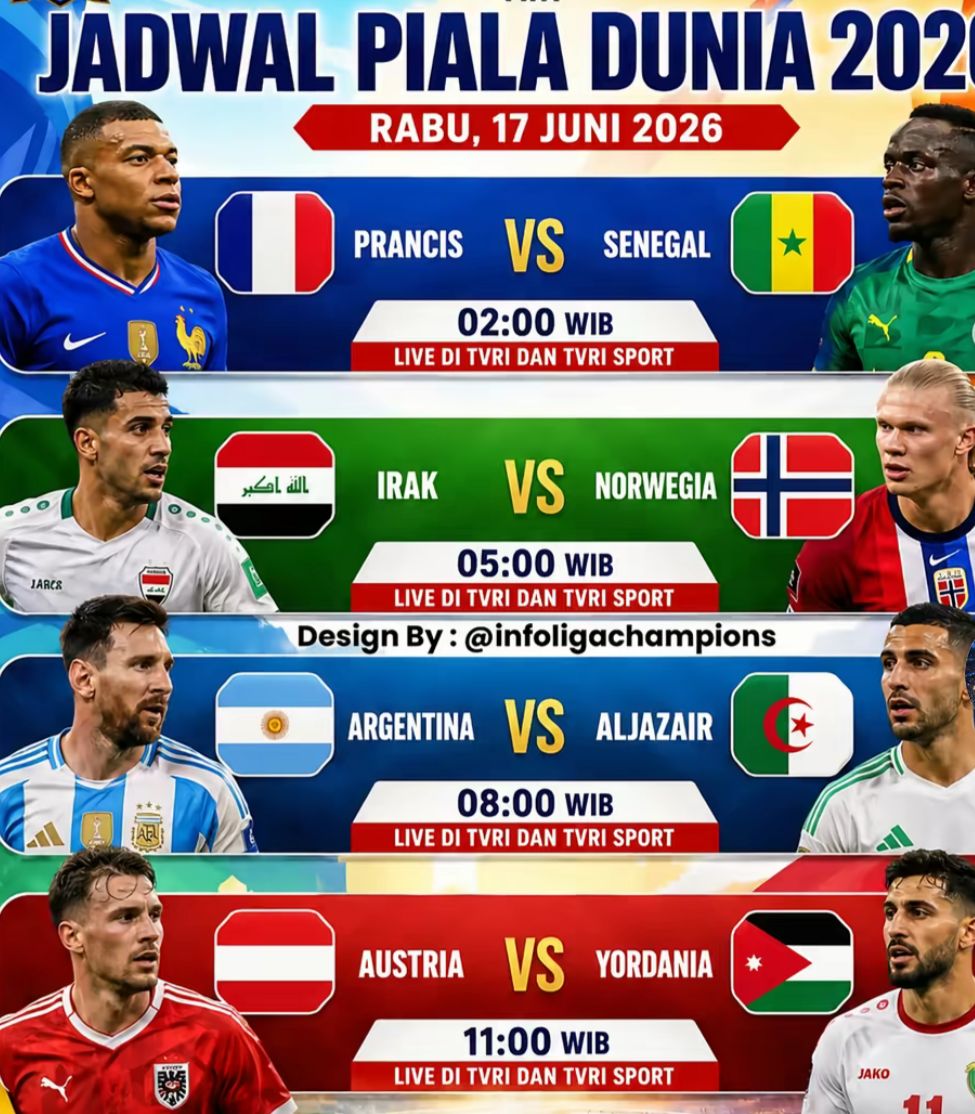 Jadwal Piala Dunia 2026 17 Juni 2026, Foto/Isitimewa