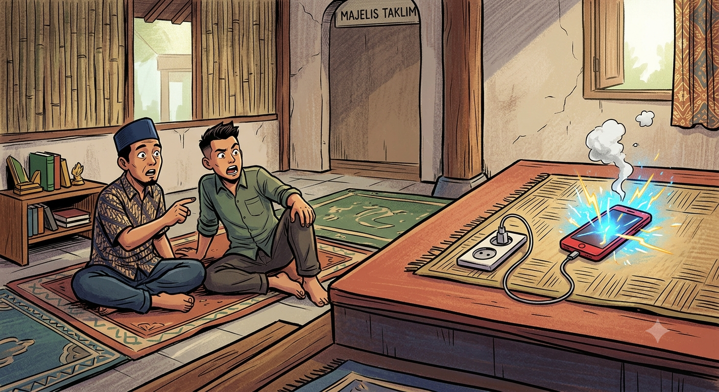 Gambar Ilustrasi kebakaran majlis Taklim, Ciawi Bogo karena casan, Foto/Gemini Ai