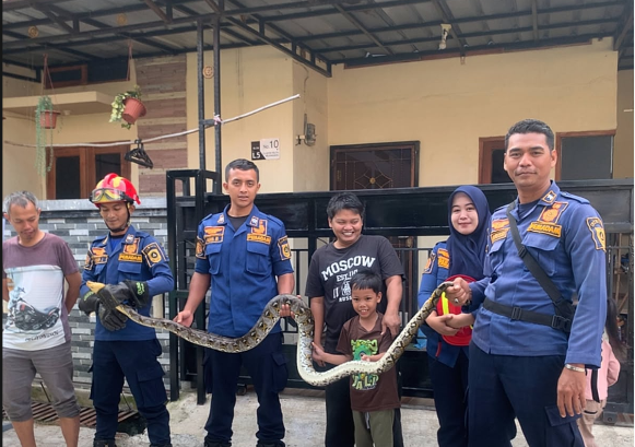 Tim Rescue Dinas Pemadam Kebakaran (Disdamkar) Kabupaten Bogor berhasil mengevakuasi seekor ular yang menyelinap ke dalam kamar rumah, Foto/Isitimewa