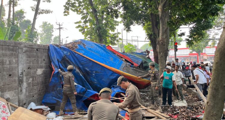 Satpol PP Kota Bogor saat membongkar lapak PKL di Bubulak Bogor, Foto/Maya Melina
